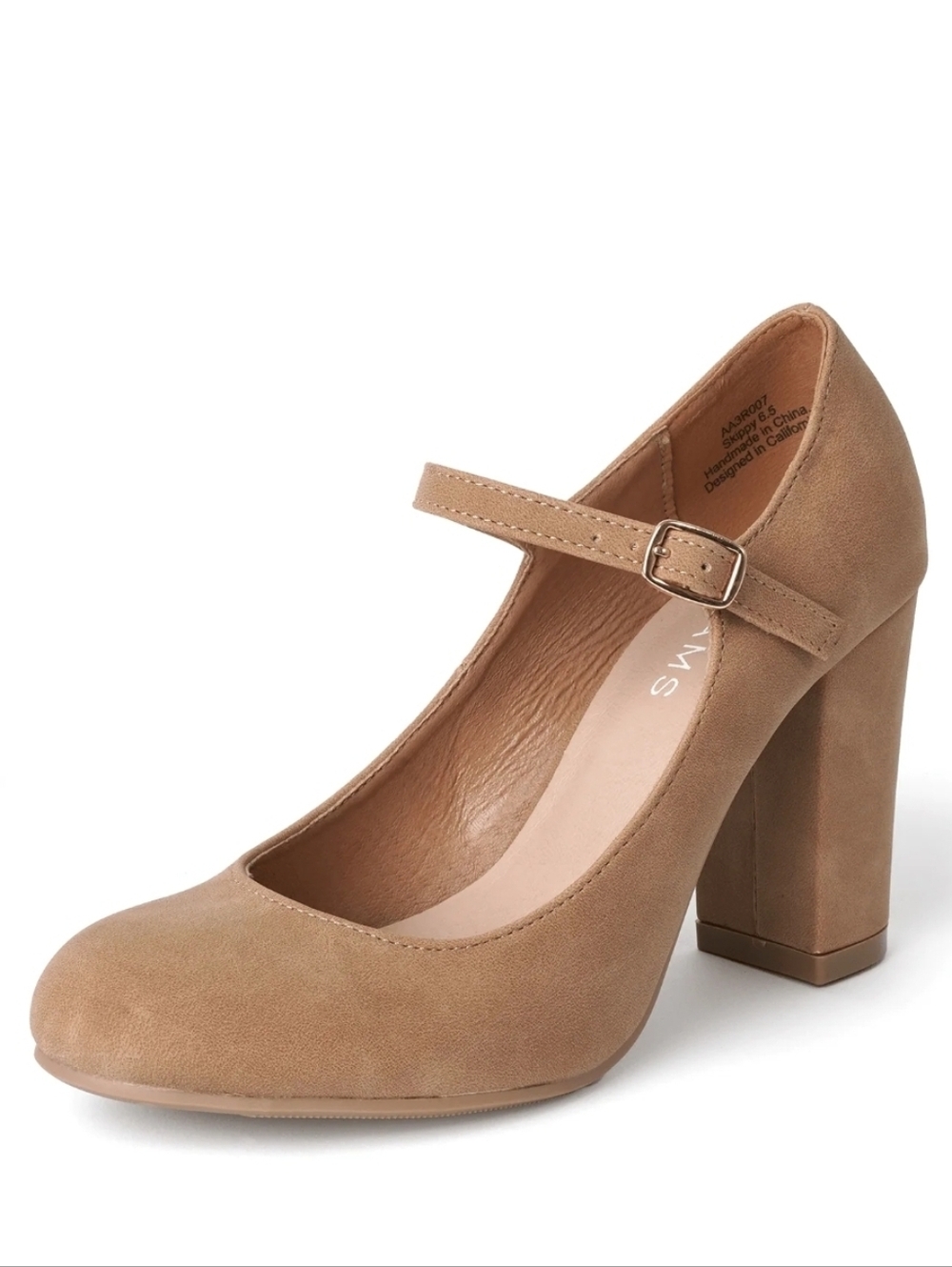 Skippy By J. Adams-Mary Jane Block Heel Pumps In Natural Nubuck - Picture 3 of 14